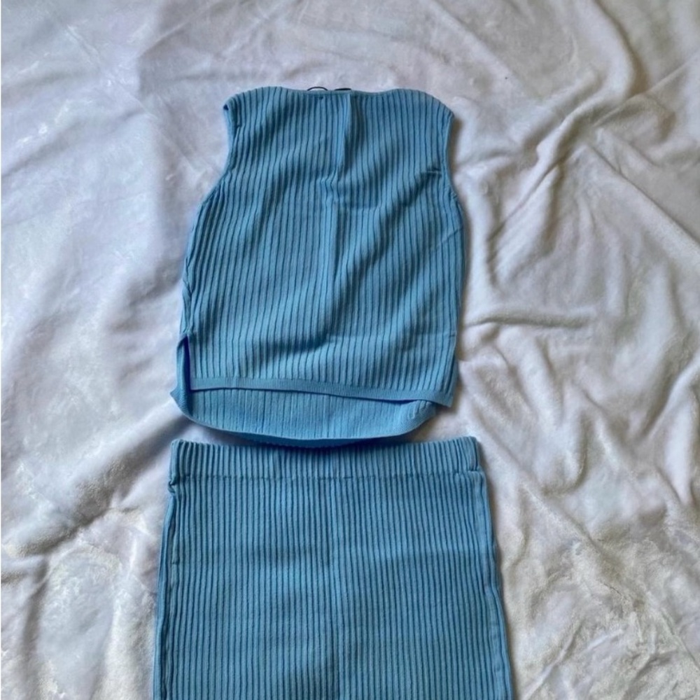 Square Neck Ribbed Bodycon Dress - Light Blue - Picture 4 of 4